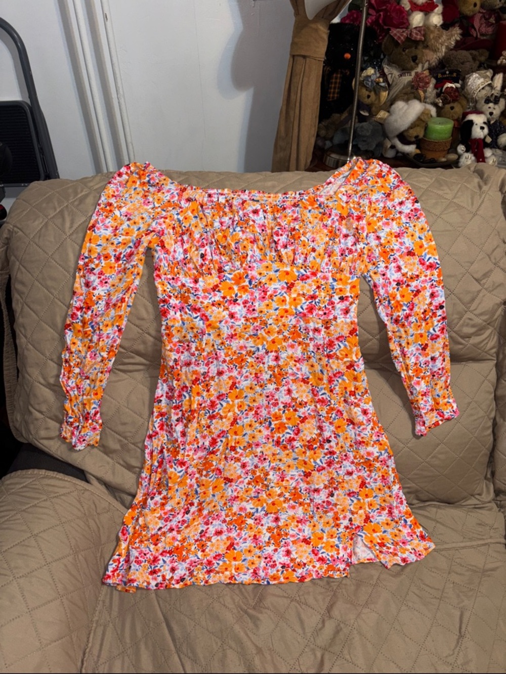 Old Navy Floral Off-Shoulder Smocked Dress - Orange, Pink, Blue